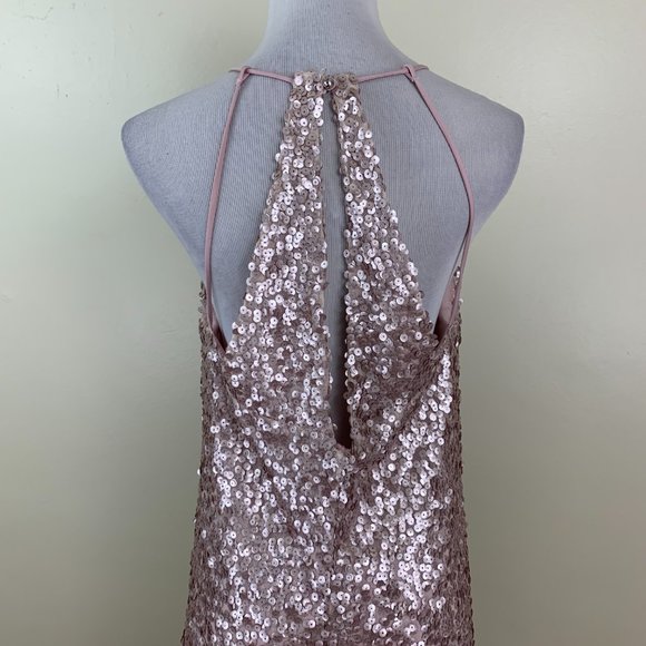 NSR Light Pink w Pink/Silver'ish Sequins Strappy Back Loose Fit High Low Dress - Picture 8 of 9